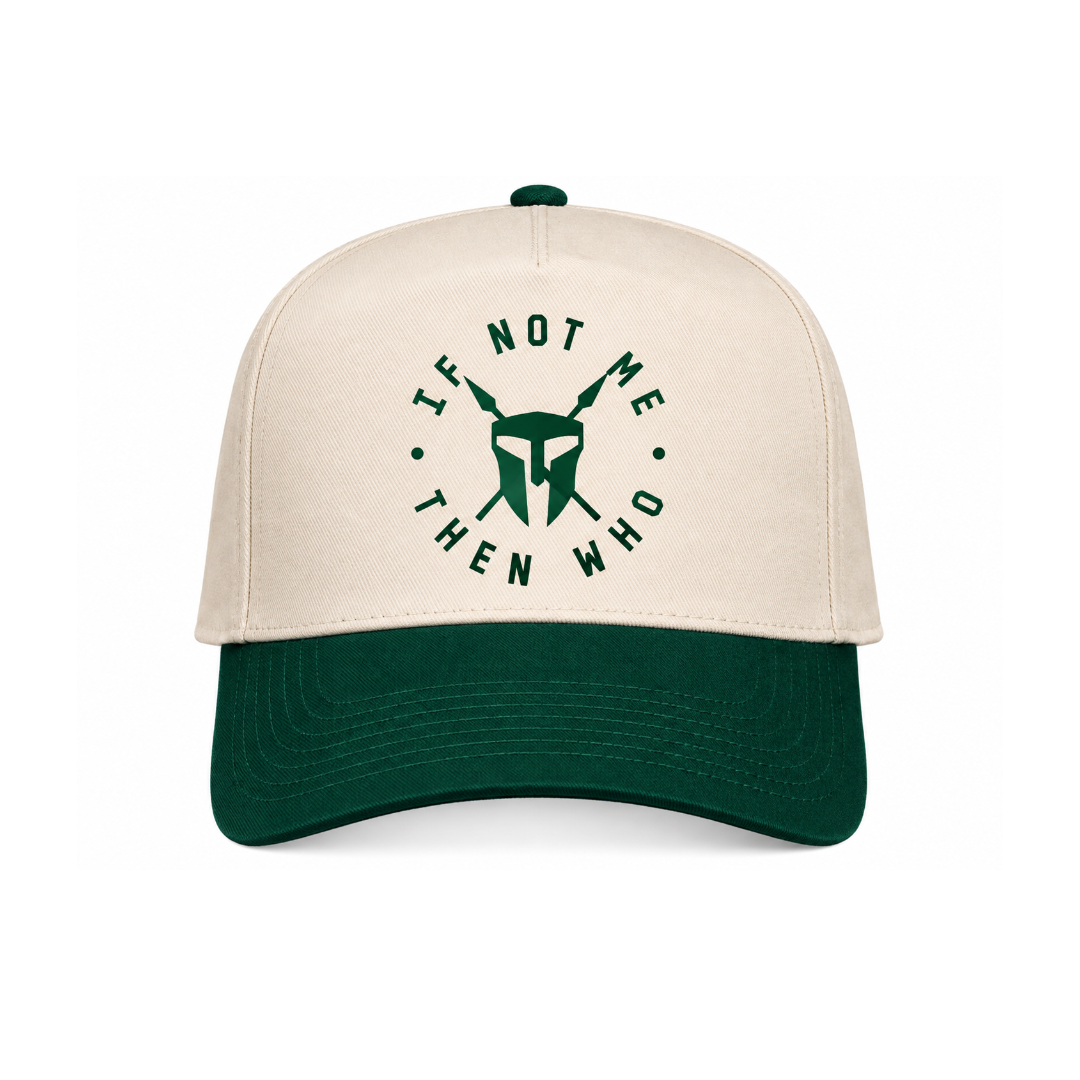 "If Not Me, Then Who" Five-Panel Hat – Natural/Forest Green
